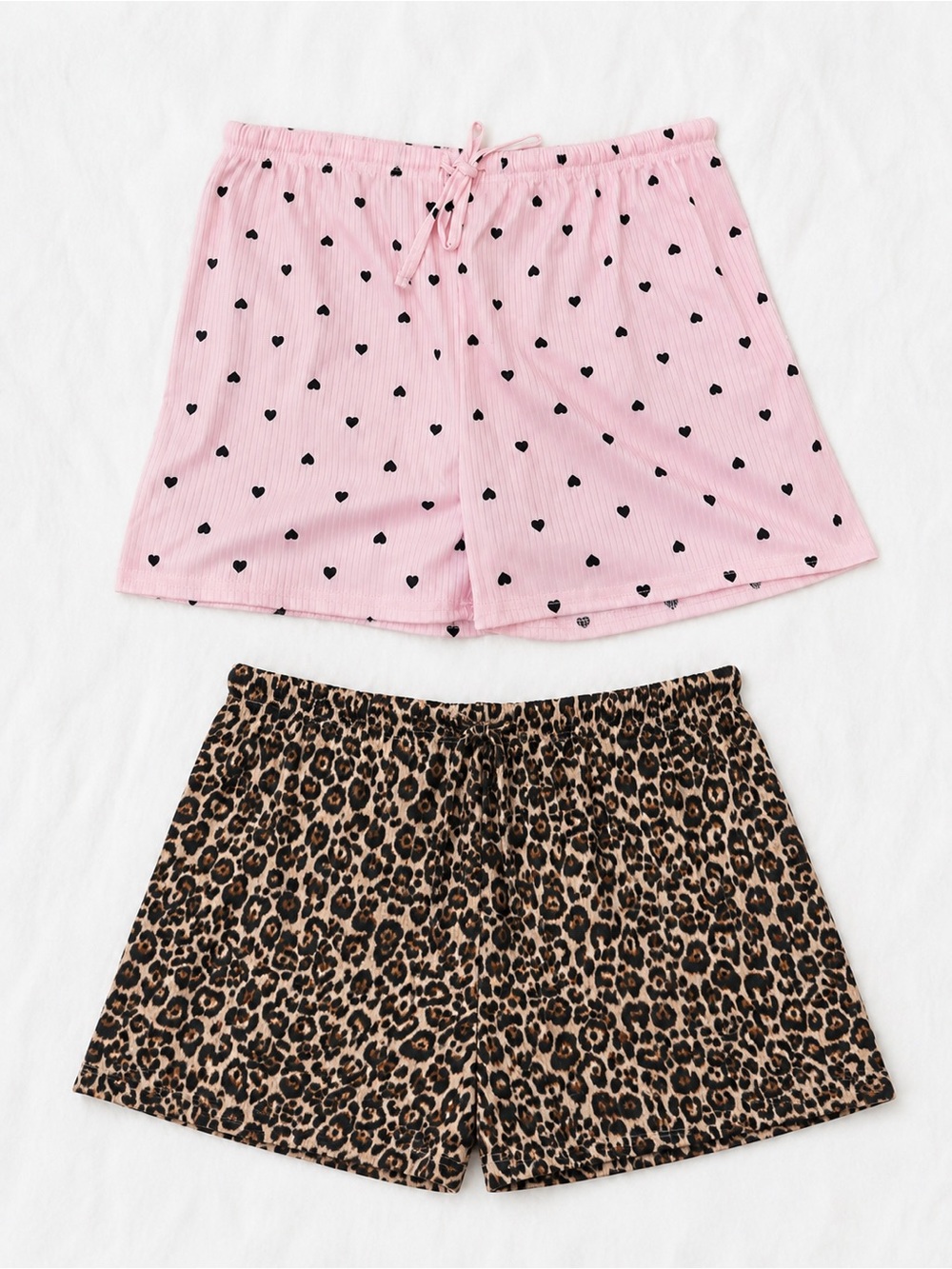Women’s Pink Heart Print Lounge Shorts - 2-Pack (Pink & Leopard)